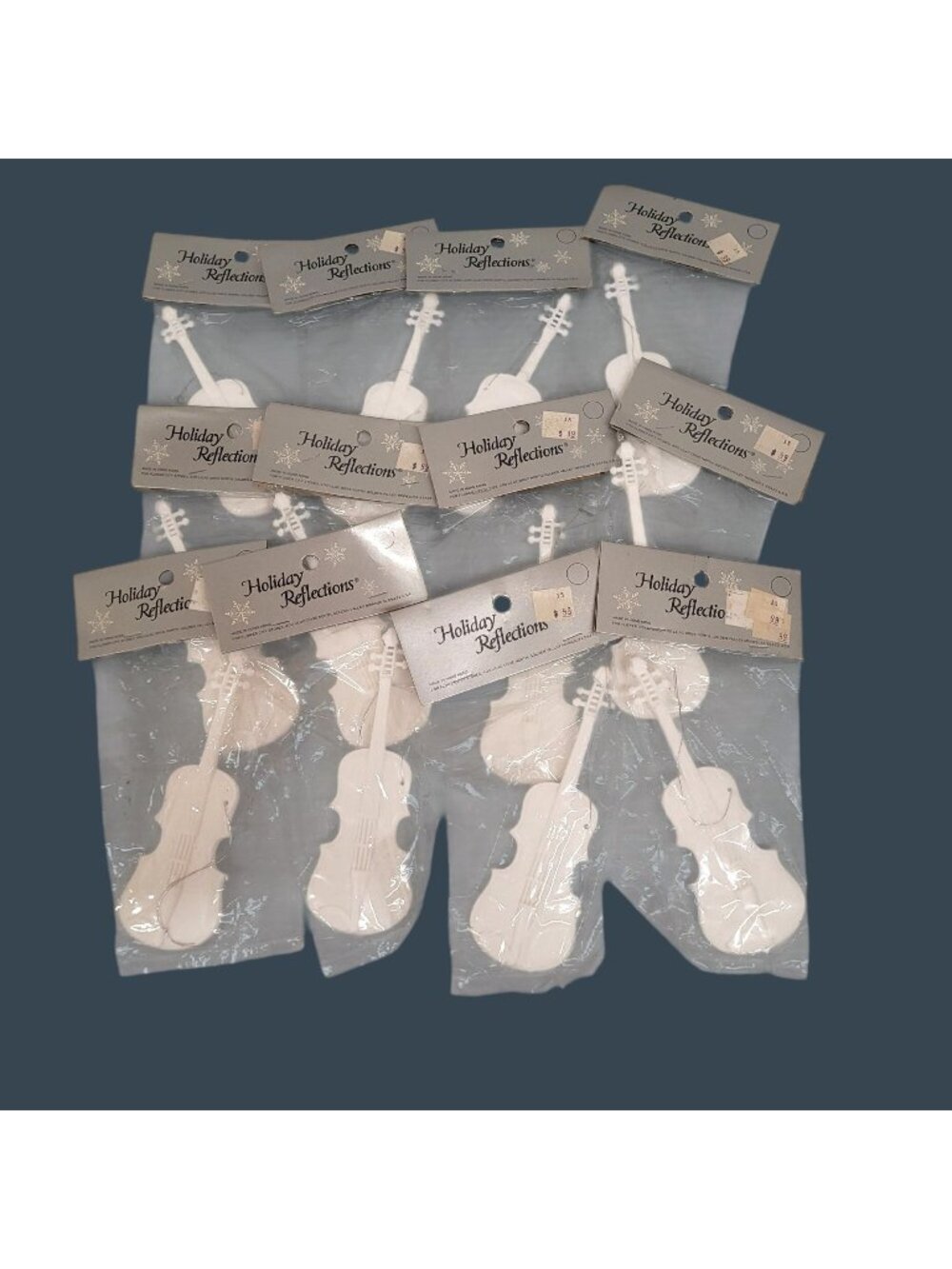 Holiday Reflections Lot 12 White Violin/Cello Plastic Ornaments New Old Stock
